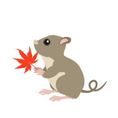 紅葉を持ったハツカネズミのイラスト