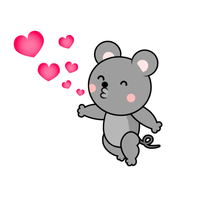 キスするネズミキャラのイラスト
