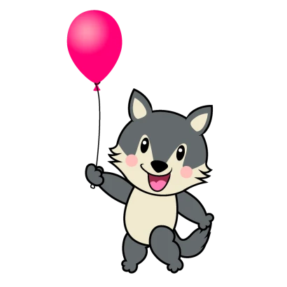 風船のオオカミキャラのイラスト
