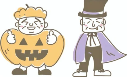ハロウィンのシニア男性2人