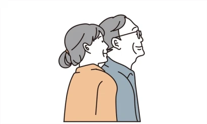 見上げるアジア人の高齢者の夫婦
