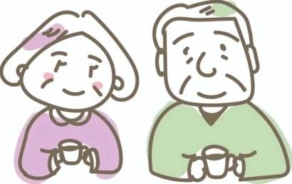 マグカップを持つシニア夫婦