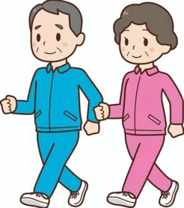 ウォーキングをする高齢者男女