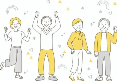 いきいきしているシニア男女のセット
