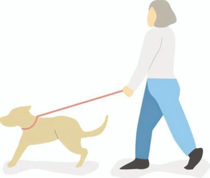 アクティブシニアが犬の散歩をするイラスト