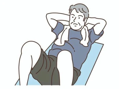 筋トレ（腹筋）をするシニア男性