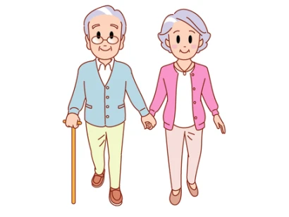 手をつなぐ老夫婦