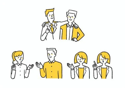 仕事の話をしている男女_セット