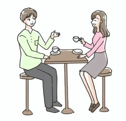 カフェでお茶するカップルのイラスト