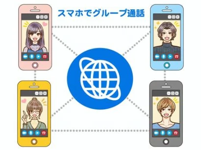 スマホでグループ通話する男女のイラスト2