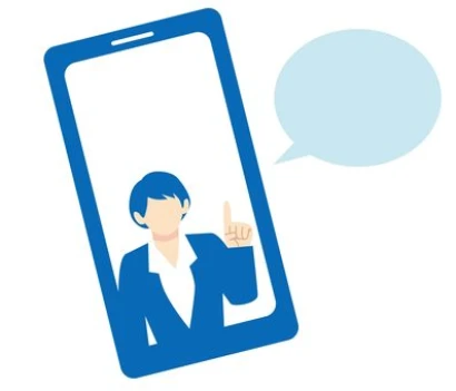 携帯電話に映る社会人女性と吹き出し