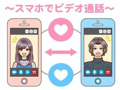 スマホでビデオ通話する男女のイラスト素材