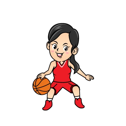 構える女子バスケ選手のイラスト