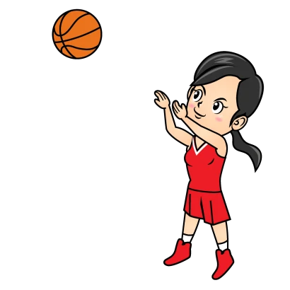 スリーポイントシュートする女子バスケ選手のイラスト