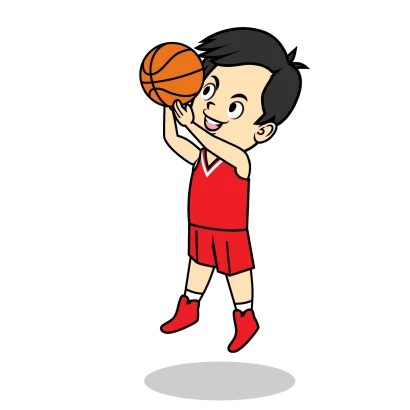 ジャンプシュートするバスケ選手のイラスト