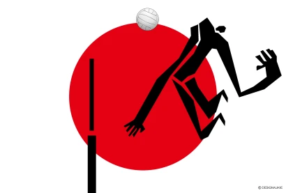 日本国旗とバレーボール男のイラスト