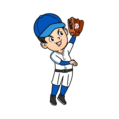ジャンピングキャッチする野球選手のイラスト