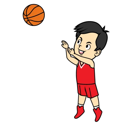 スリーポイントシュートするバスケ選手のイラスト