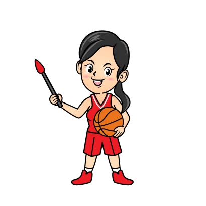 説明する女子バスケ選手のイラスト