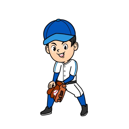 ゴロを取る野球選手のイラスト
