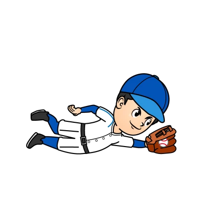 ダイビングキャッチする野球選手のイラスト