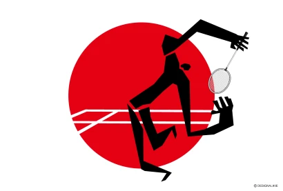 日本国旗とバドミントン男のイラスト