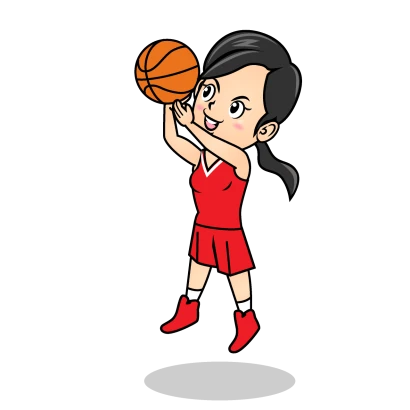 ジャンプシュートする女子バスケ選手のイラスト