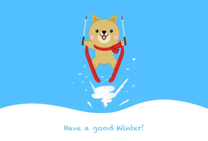 スキージャンプする犬の寒中見舞いのイラスト