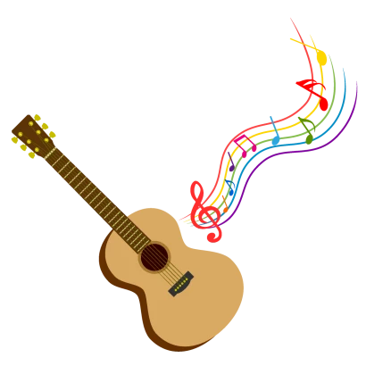 ギターから流れる音楽のイラスト