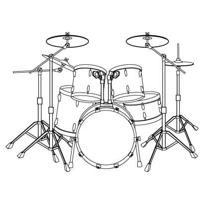 白黒ドラムセットのイラスト