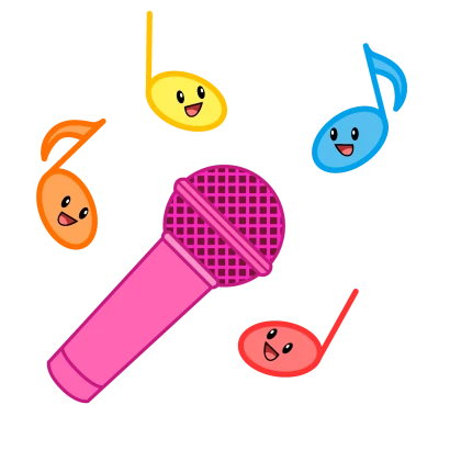 可愛い音符とマイクのイラスト