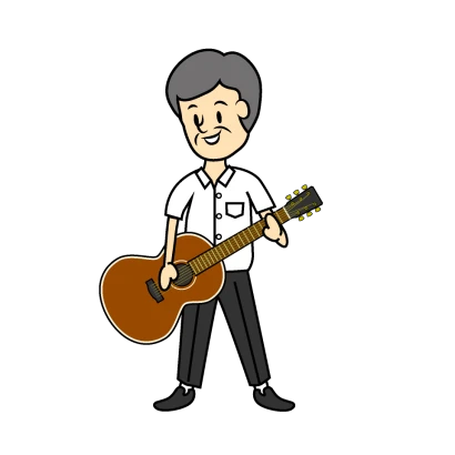 年配男性のギタリストのイラスト
