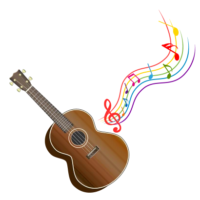 ウクレレから溢れ出す音楽のイラスト