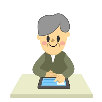 タブレットを見る年配男性のイラスト