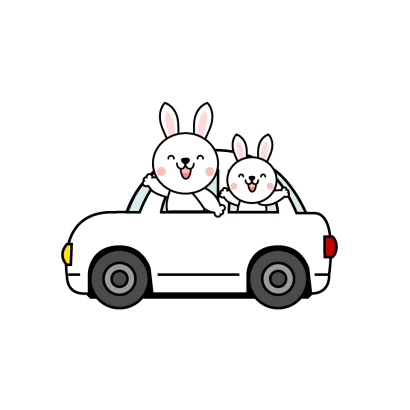 車でドライブするウサギのイラスト