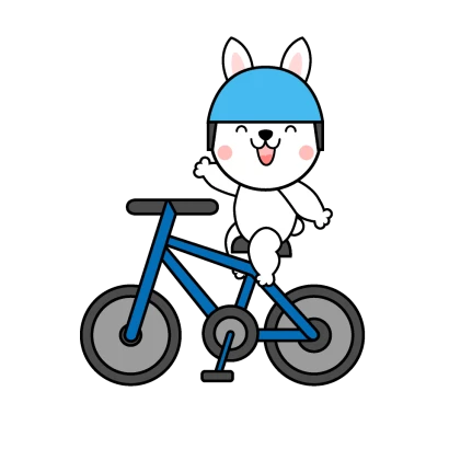 自転車に乗るウサギキャラクターのイラスト