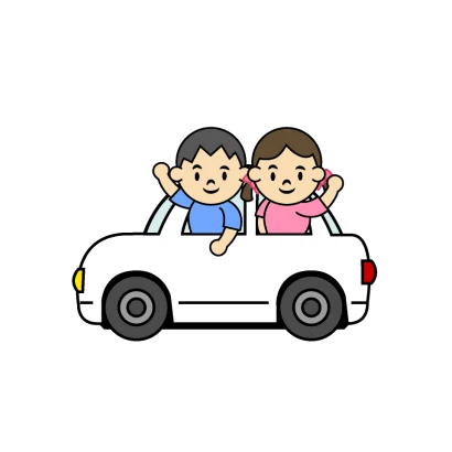 ドライブを楽しむ子供のイラスト