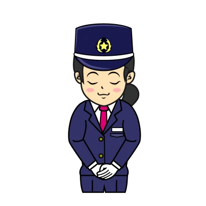 お辞儀する女性のバス運転手のイラスト