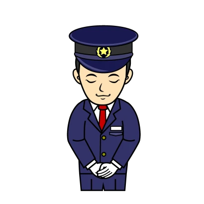 お辞儀する男性のバス運転手のイラスト