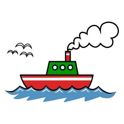 船とカモメのイラスト