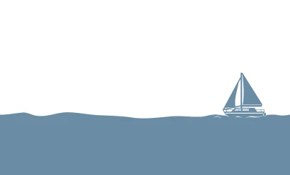 海に浮かぶヨットのシルエットのイラスト