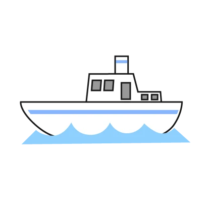 シンプルな海の漁船のイラスト
