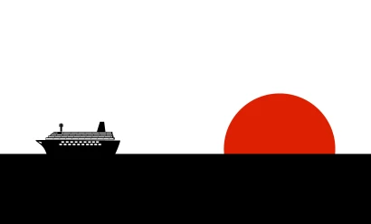 船と日の出のシルエット風景のイラスト