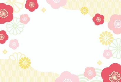 梅の花と和柄の華やかな背景素材05