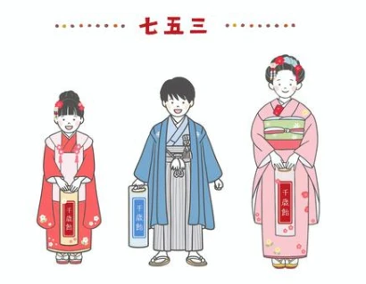 千歳飴を持つ七五三のこどもイラストセット