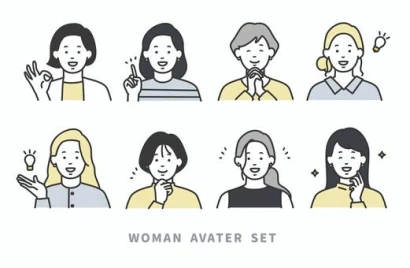 女性のアイコンセット　ポジティブな表情