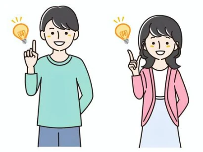 閃いて指差しする 男性・女性