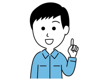 指差しをする作業着の男性