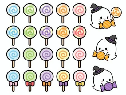ハロウィンのおばけとキャンディのセット2