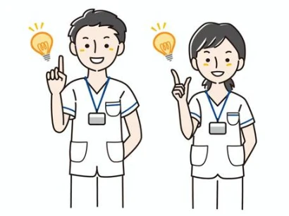 閃いて指差しする看護師 男性・女性